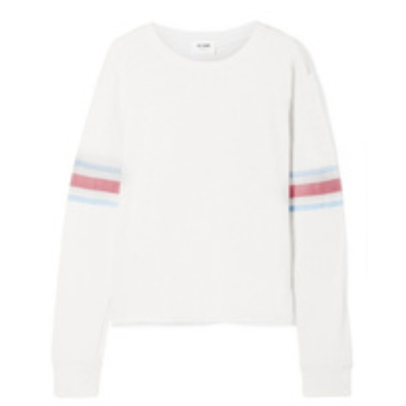 Re/Done Striped Slub Cotton Jersey Long Sleeve Top With Logo Back - Picture 1 of 16